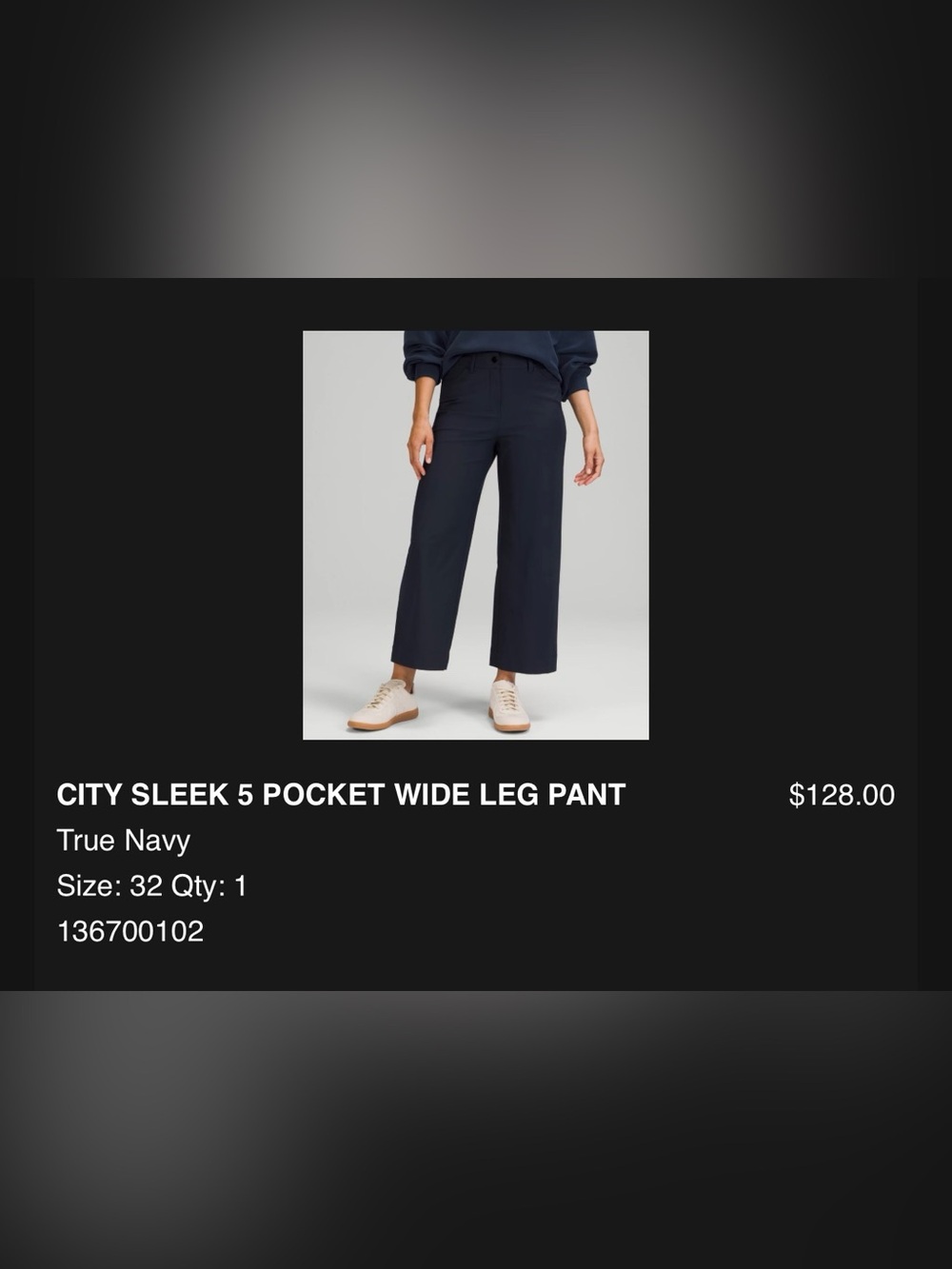 lululemon City Sleek 5 Pocket Warpstreme Wide Leg 7/8 Pants Navy 32